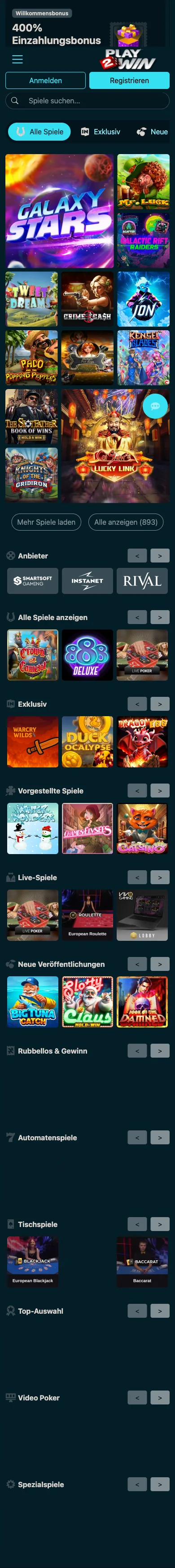 Mobile Erfahrung im Browser – Play 2 Win